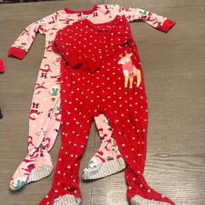 Carter's Red and Pink Reindeer Footed Pajamas Bundle!!!